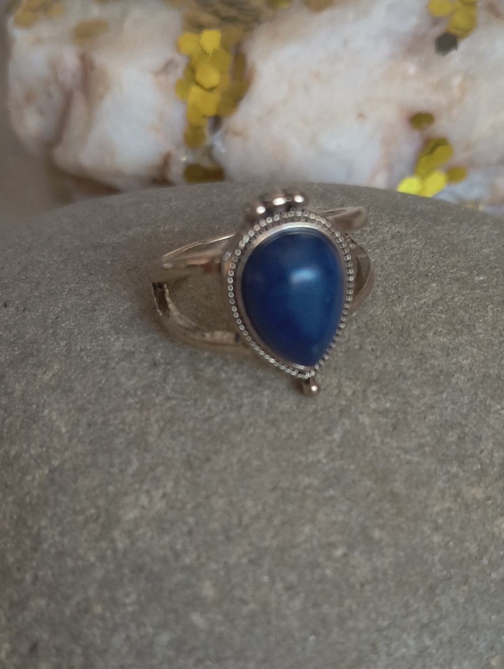 Silver Teardrop Lapis Lazuli Blue Stone Ring - Women's Jewelry